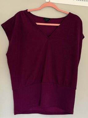 Ann Taylor Factory Deep Plum V-Neck Cap Sleeve Tunic